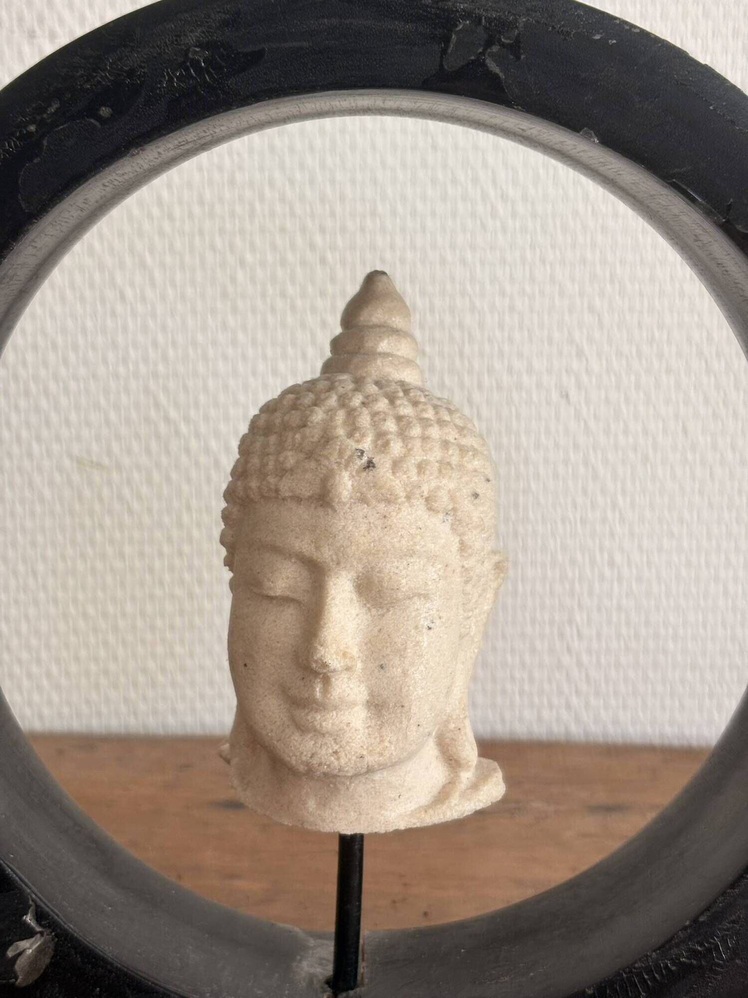 Sculpture Buddha Head in Reconstituted Stone on Khmer Thai Ring Base