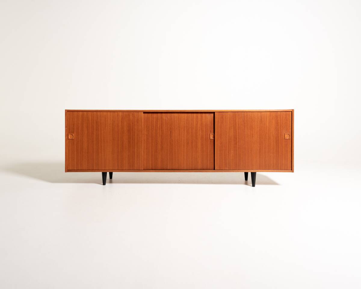 Danish teak sideboard with three sliding doors, 1960s/1970s
