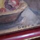 Tableau , huile sur carton  , nature morte coupe de fruit signée Bello