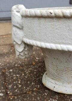 French cast iron oval jardinière planter white