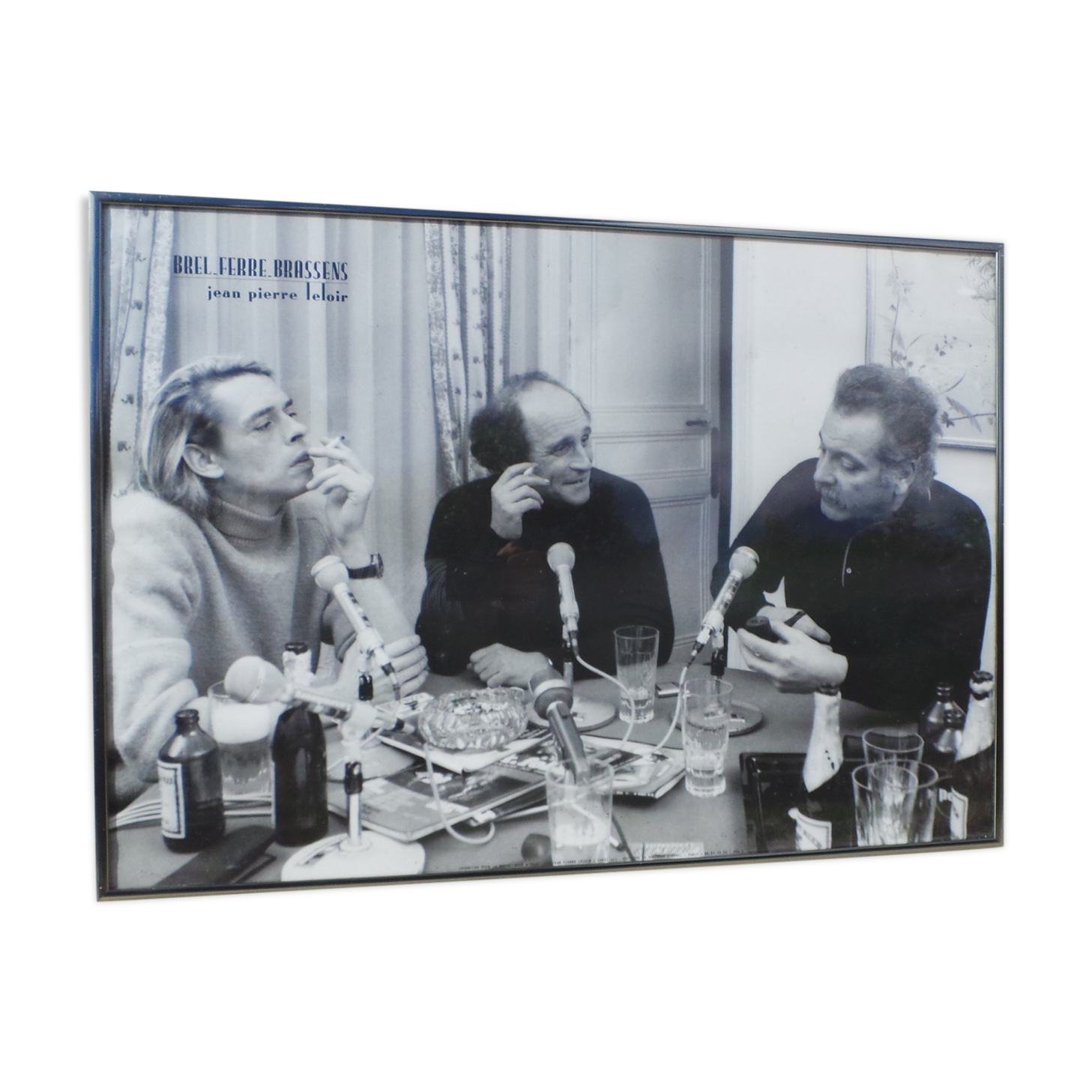 Photo under glass Georges Brassens Jacques Brel Ferré Jean Pierre Leloir