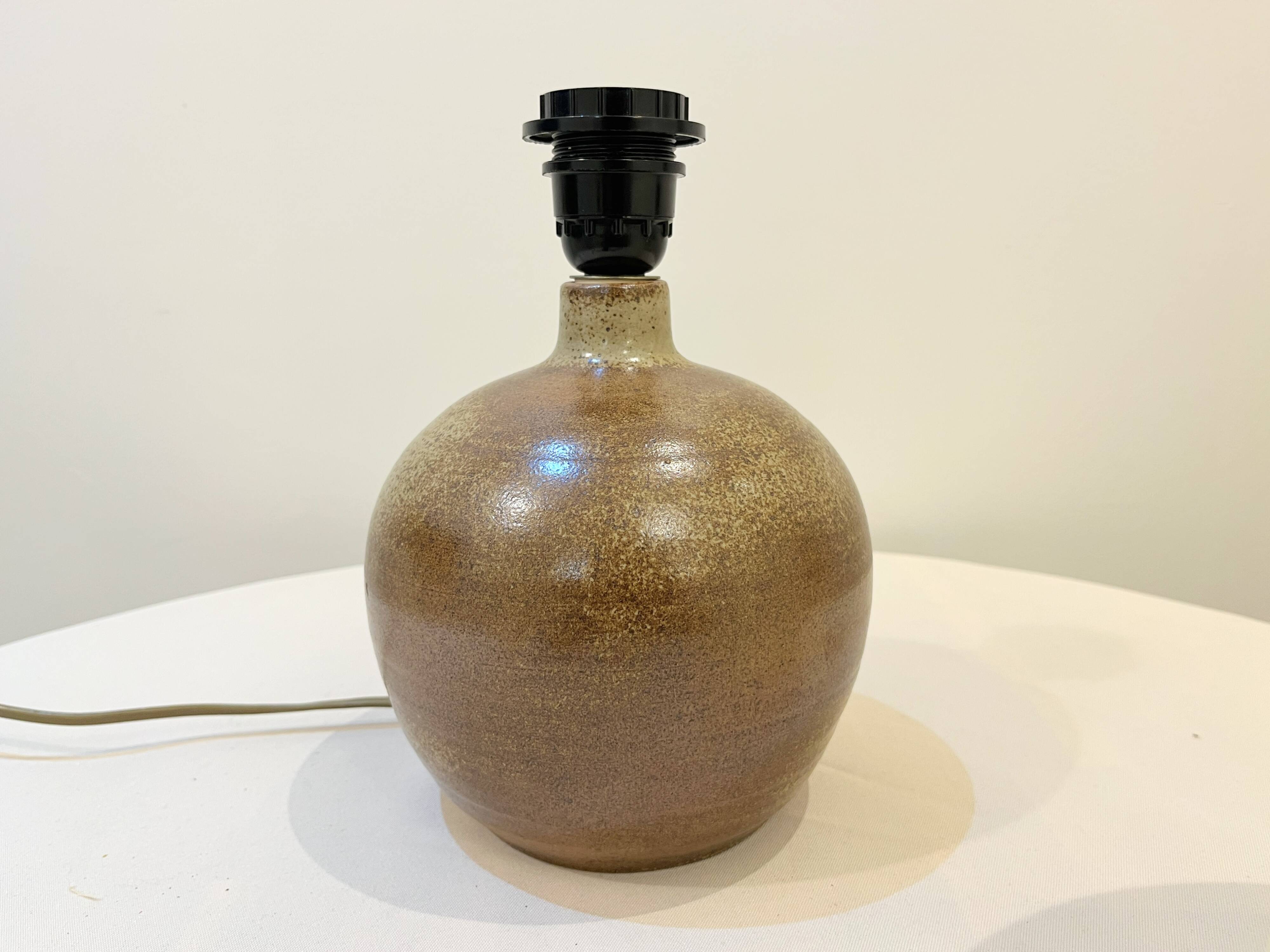 XXL Vintage lamp base in gray parity sandstone and raffia lampshade 1970