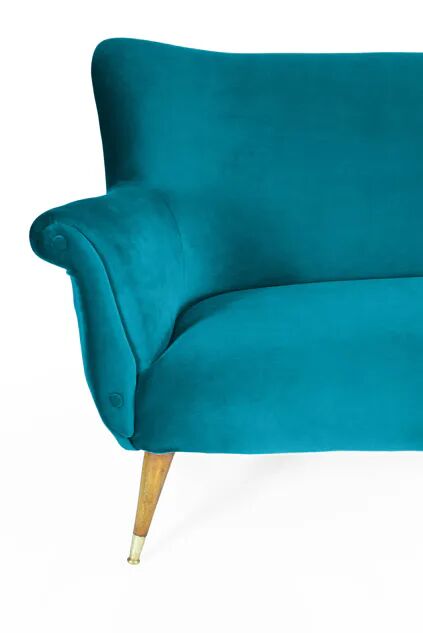 Turquoise velvet 3-seater sofa, 1960s, restored.