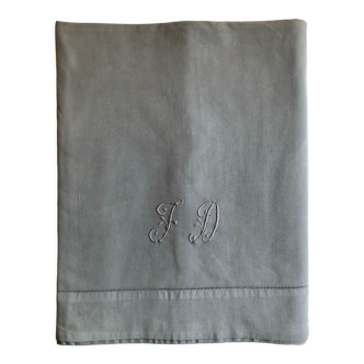 Drap ancien en lin et coton teinté en gris