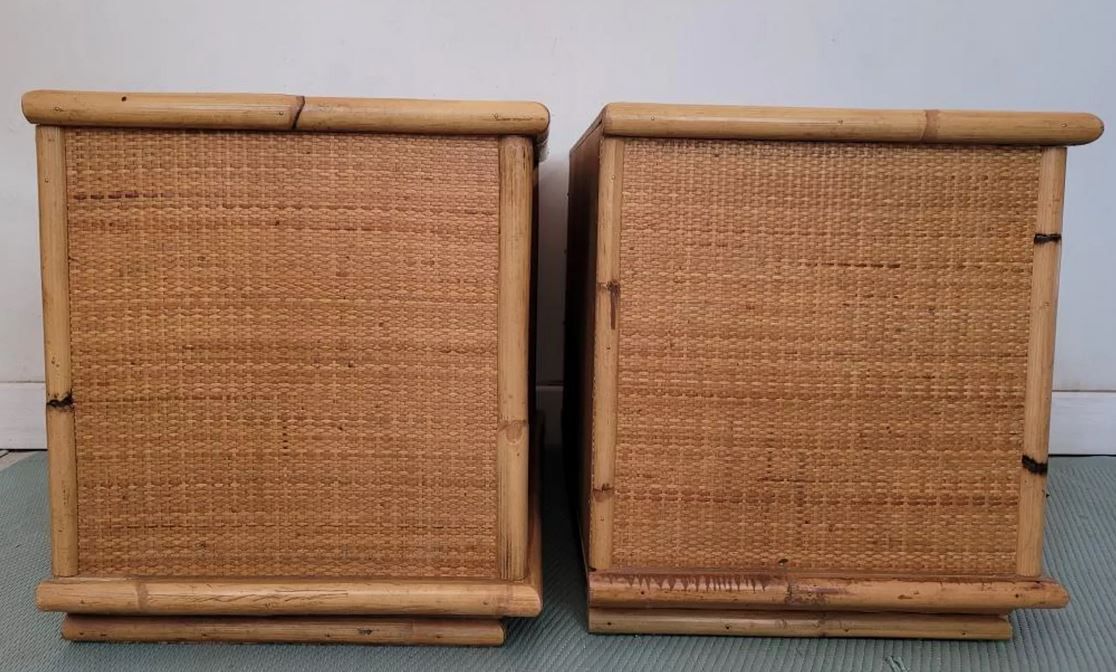 Pair of bedside tables in rattan bamboo and vintage canning Dal vera