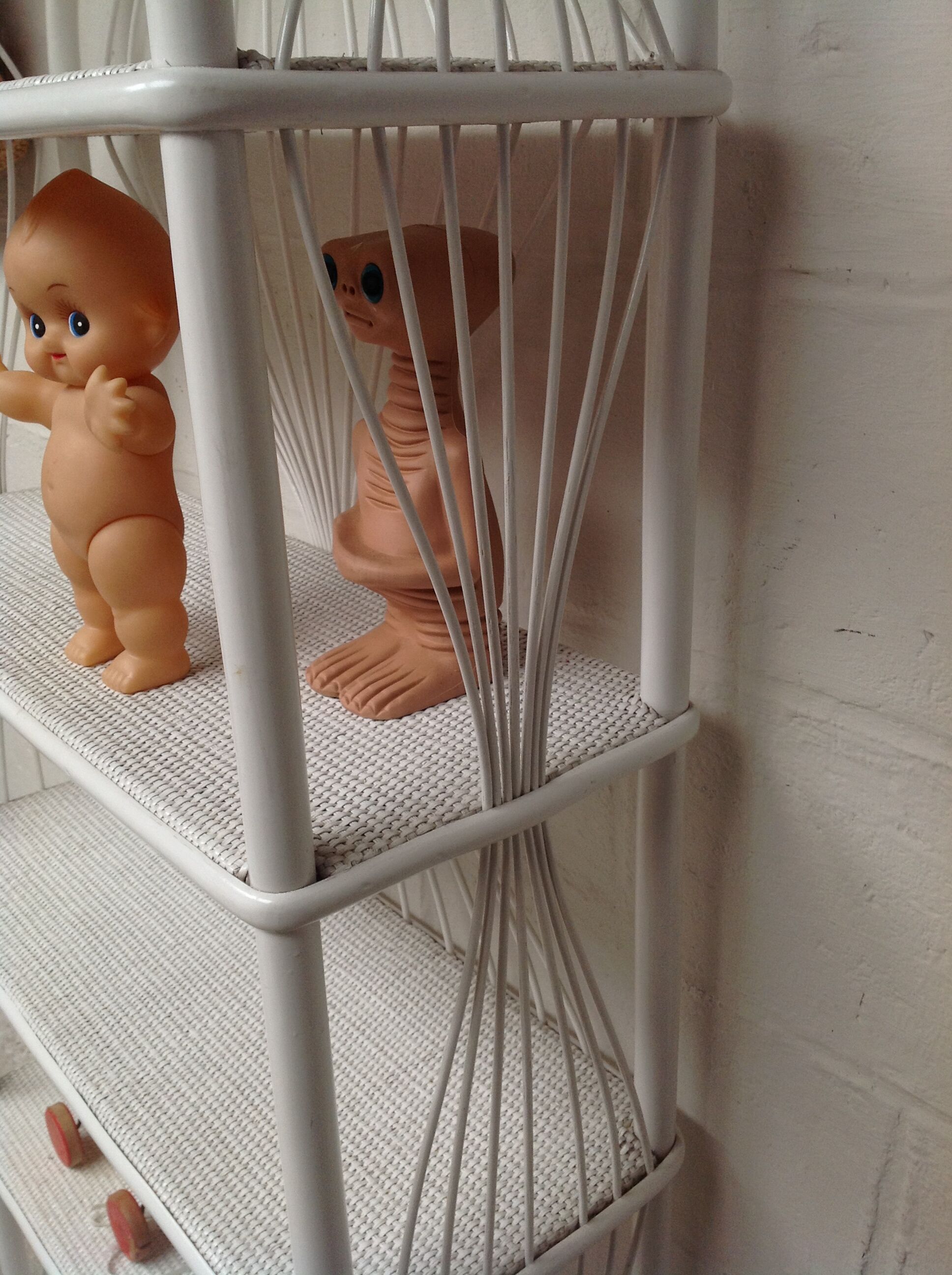 White lacquered rattan bookcase