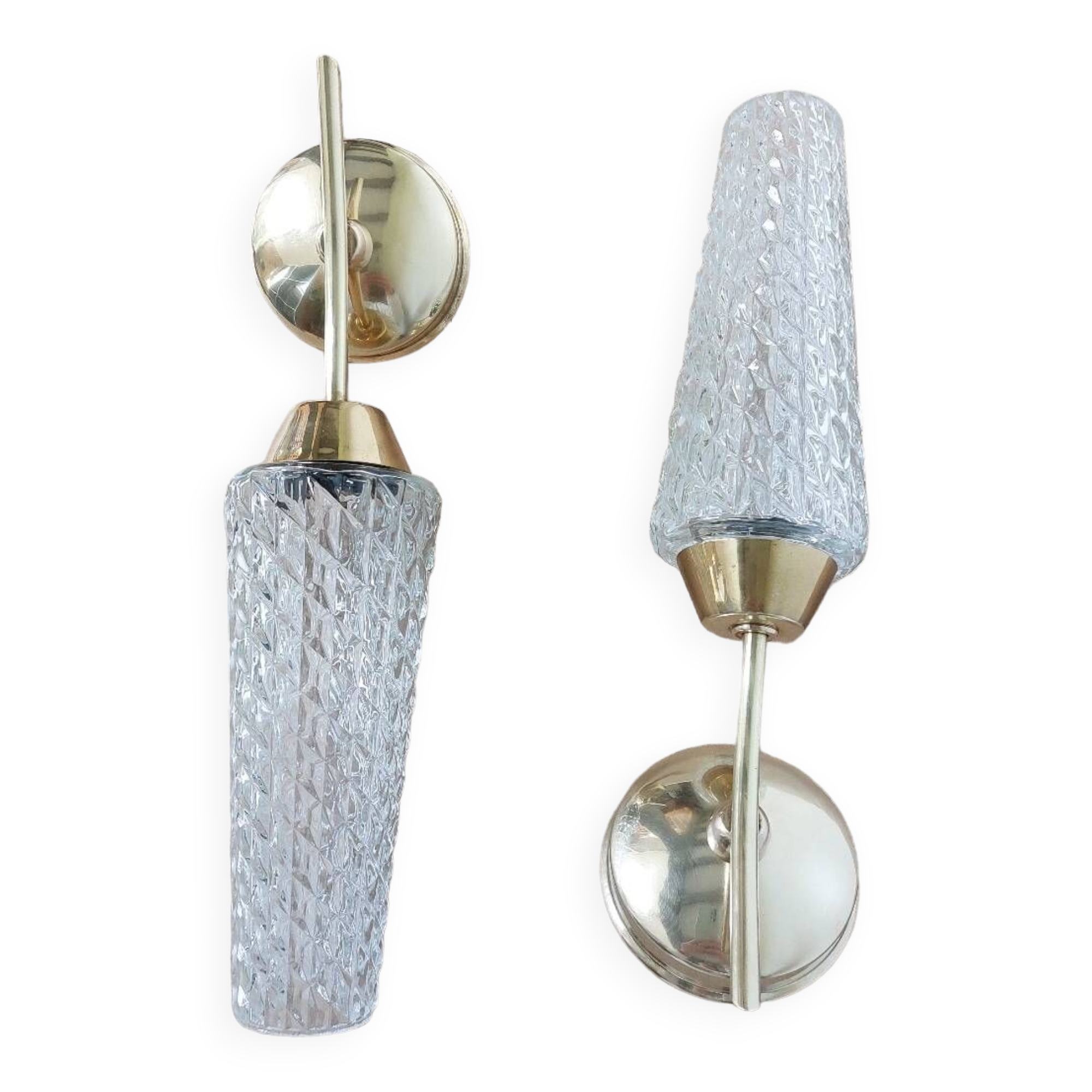 Pair of brass and glass wall lights