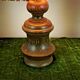 Lampe en bois vintage français tourné avec abat-jour à franges en tissu floral 3176