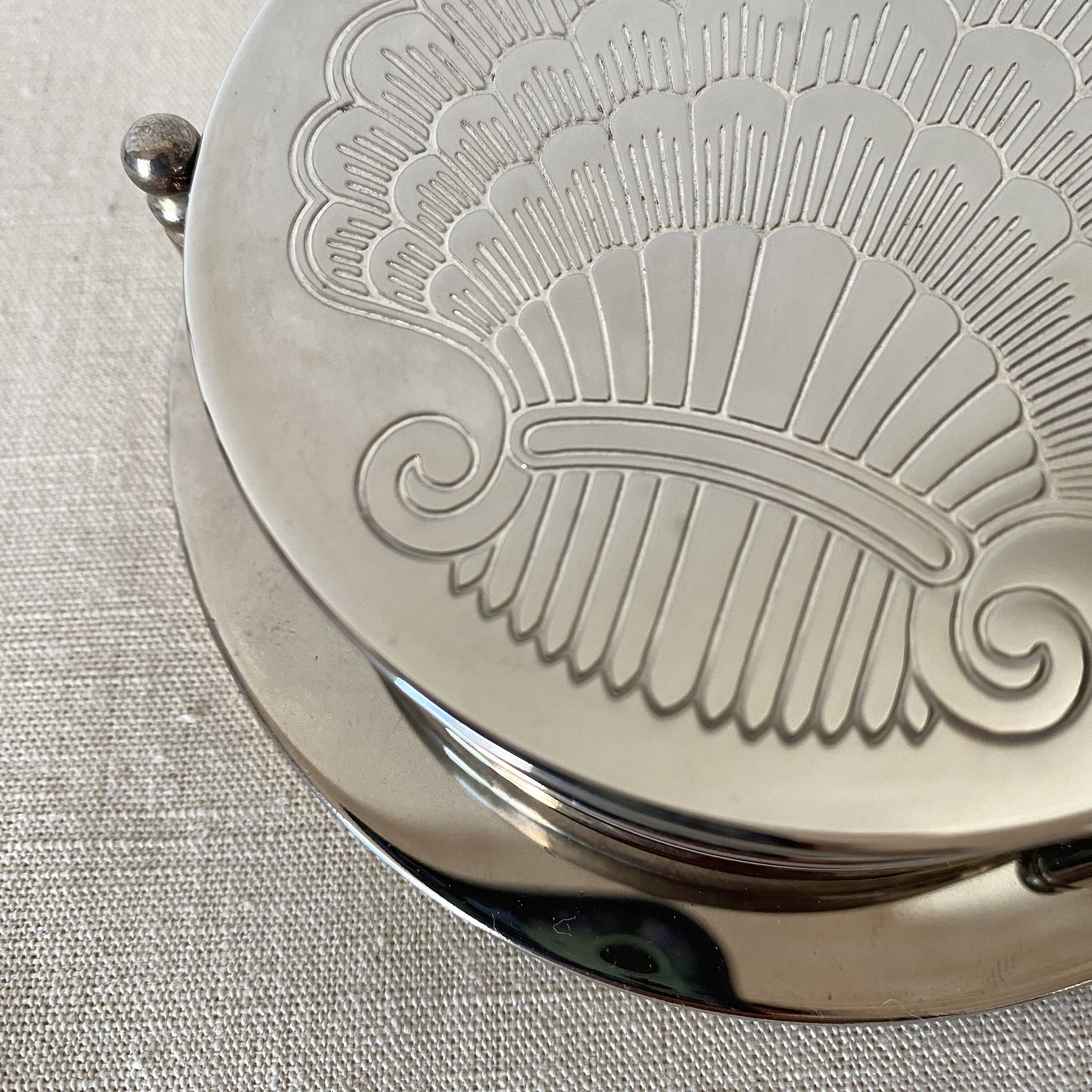 Silver coaster and holder, shell, 80s