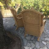 Paire de fauteuils rotin et bambou