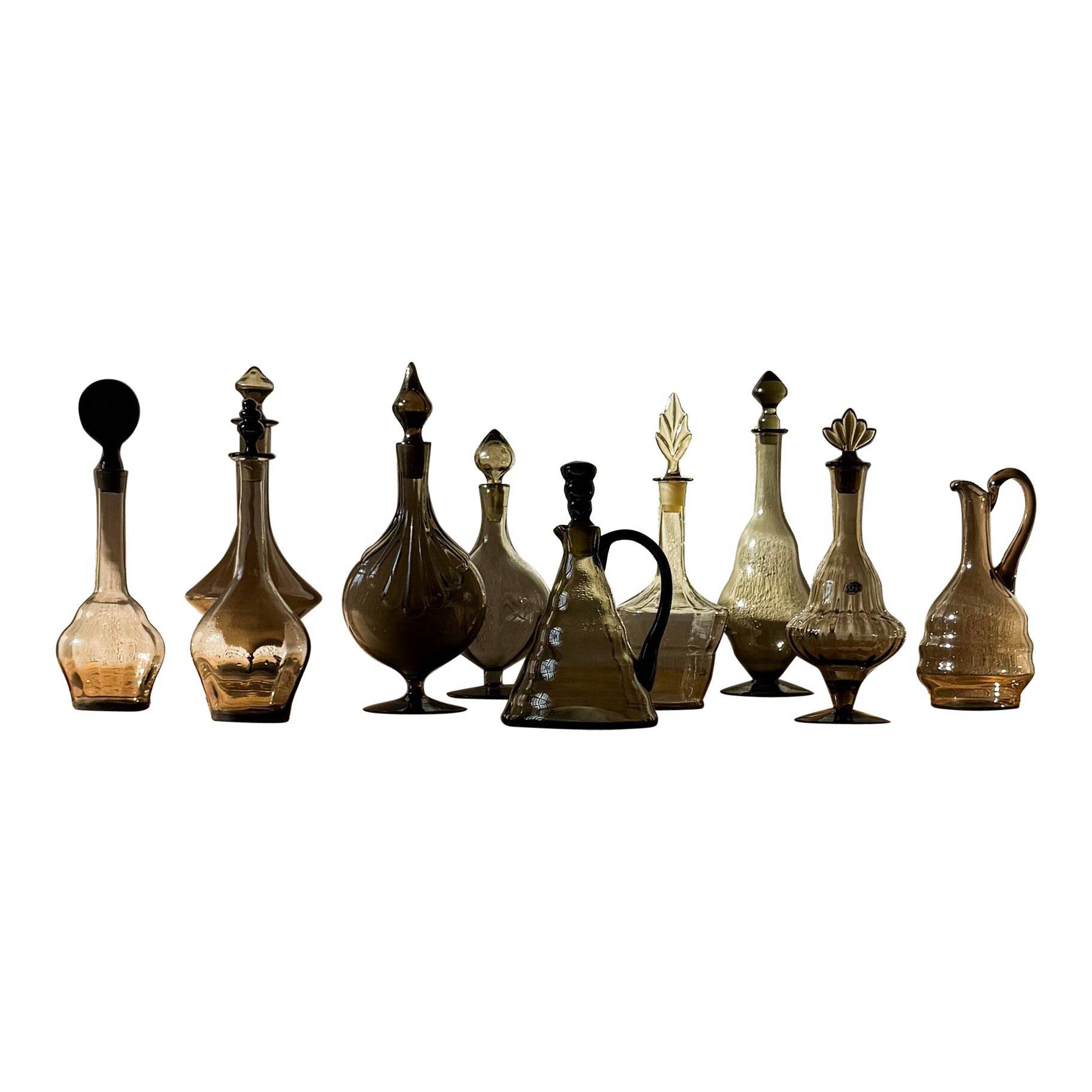 Art Deco Collection of 10 Sculptural Carafes Sweden 1920s