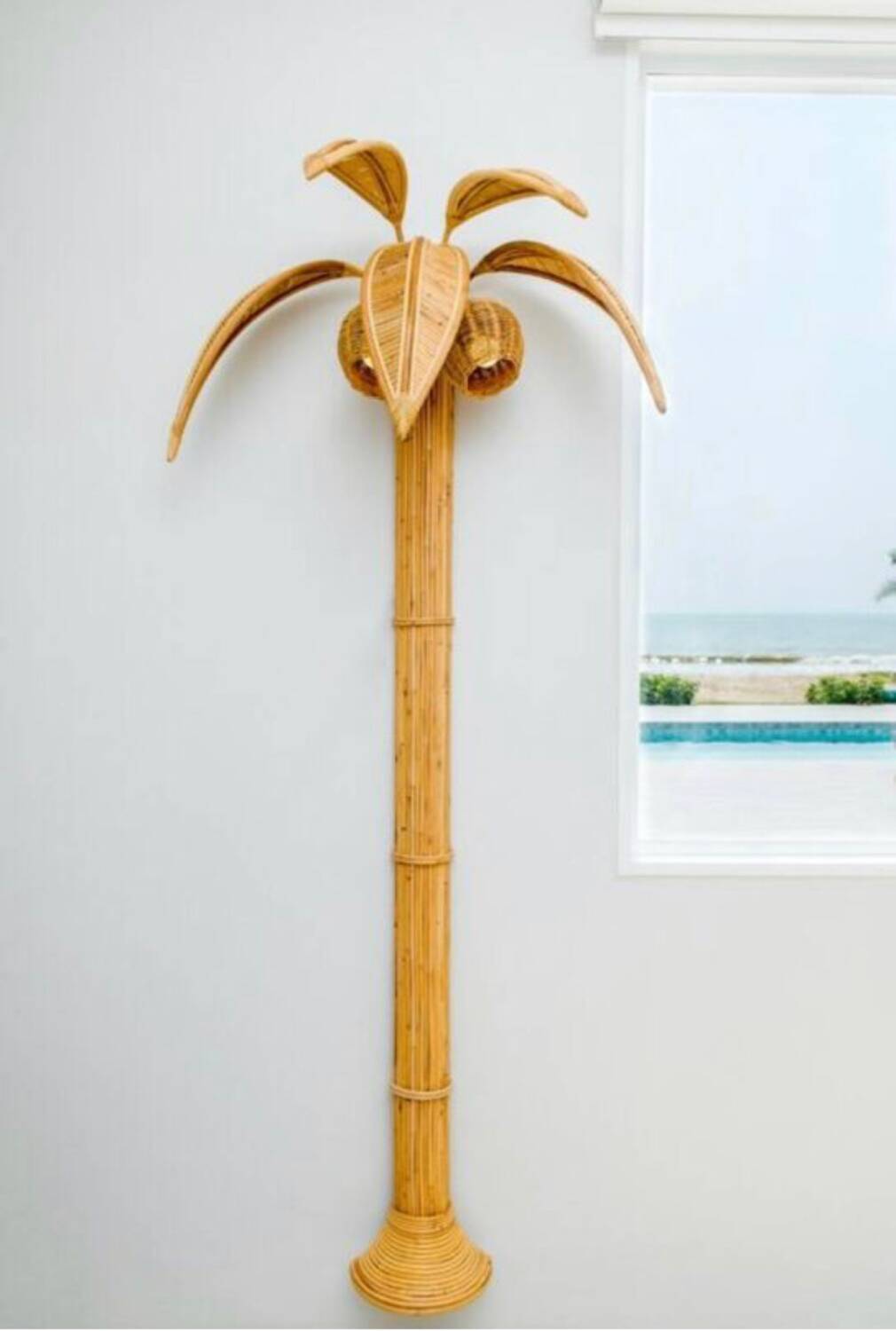 Pair of large rattan “palm/coconut tree” wall lights