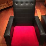 Pair of vintage armchairs in skai and fur