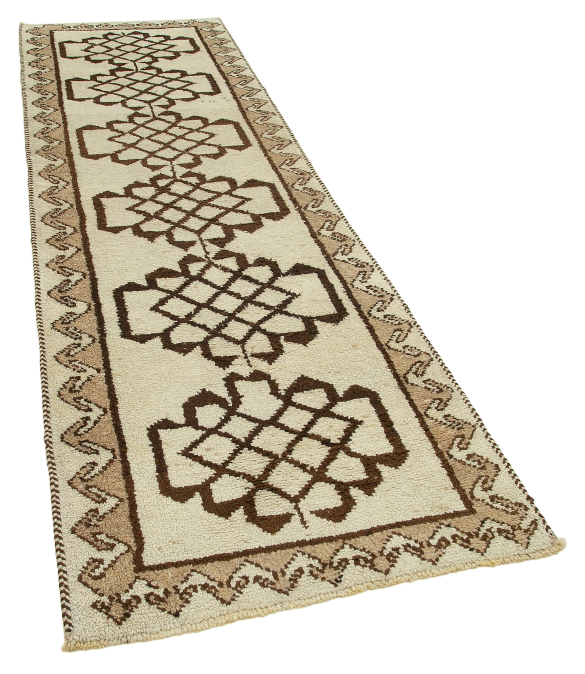 Handmade antique oriental beige runner rug 100 cm x 323 cm