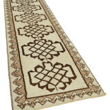 Tapis coureur beige oriental ancien fait à la main 100 cm x 323 cm