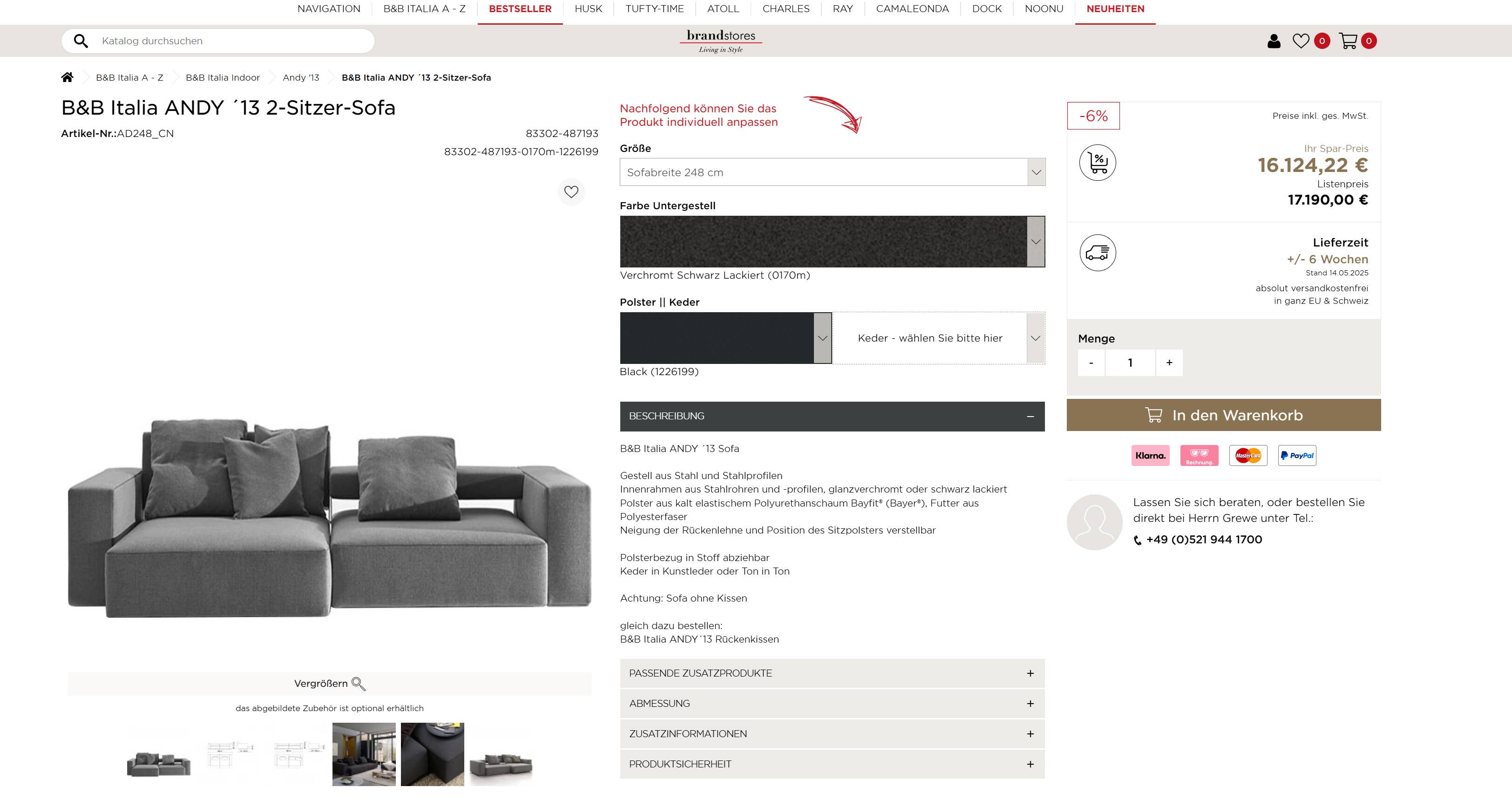 Andy '13 sofa by Paolo Piva for B&B Italia