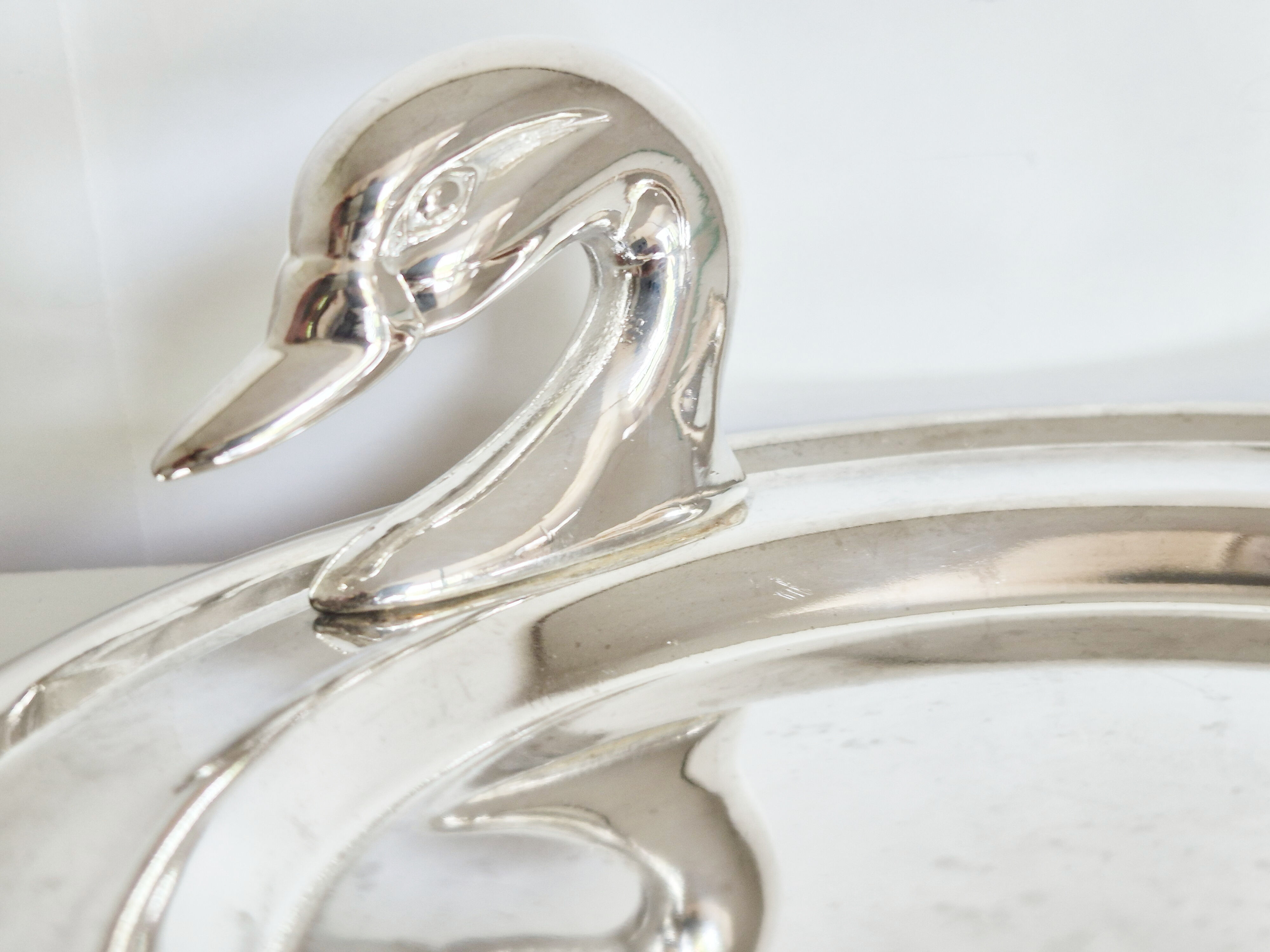 Serving dish for foie gras in silver-plated metal.