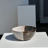 White and glossy brown two-tone ceramic bowl, matt earth