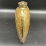 Vase, oblong shape, solid brass, bronze color, cloisonné enamel, floral decoration, flower, orange