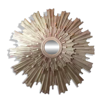 Large sun mirror in golden oak, 160cm in length.