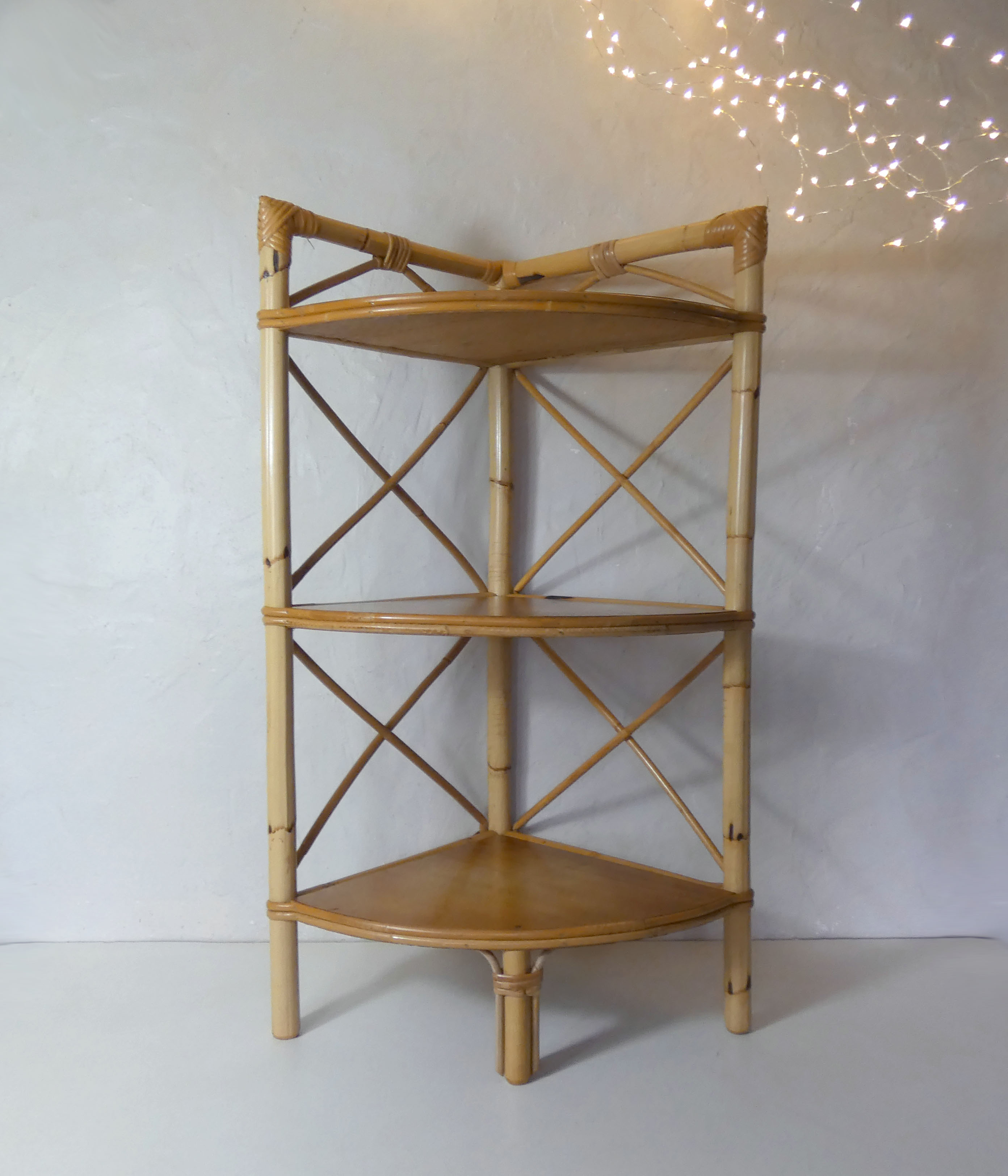 Vintage rattan corner shelf