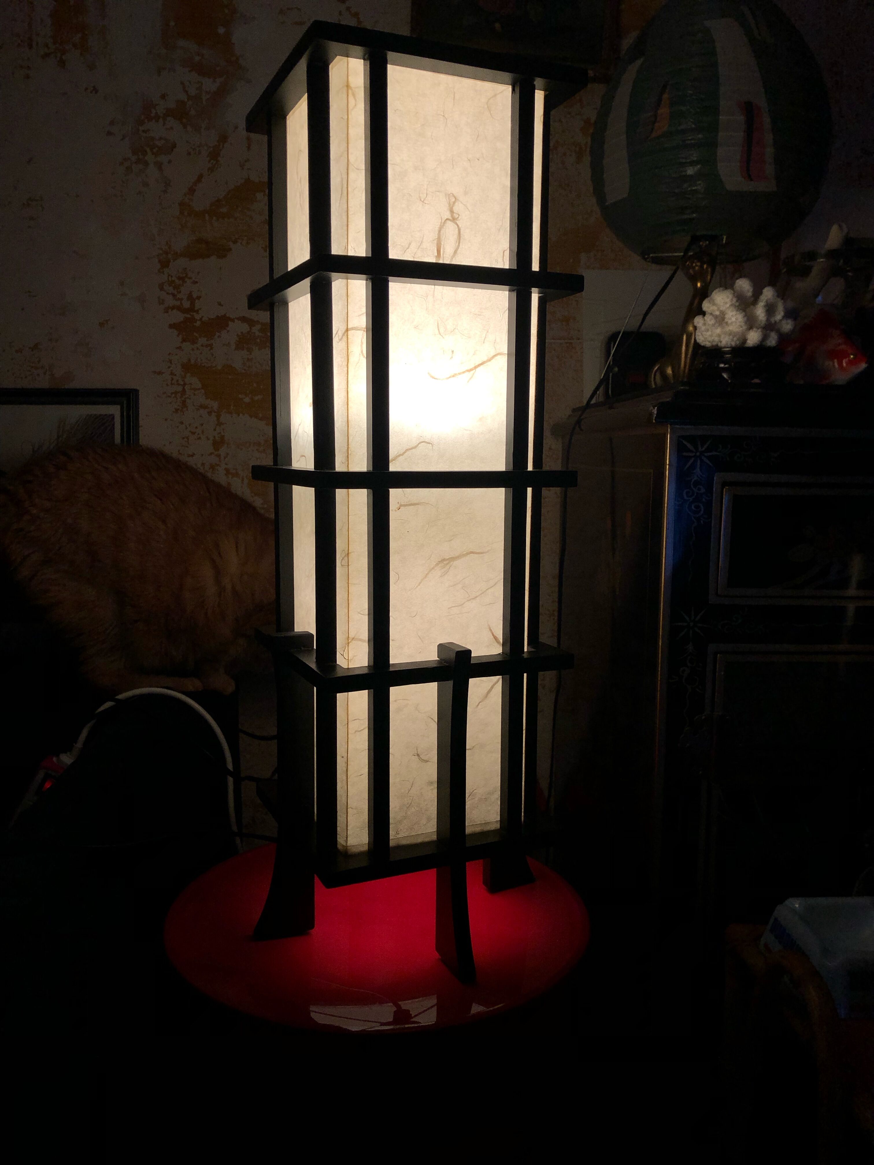 Japanese lamp Tarogo 80s wood and paper Kozo