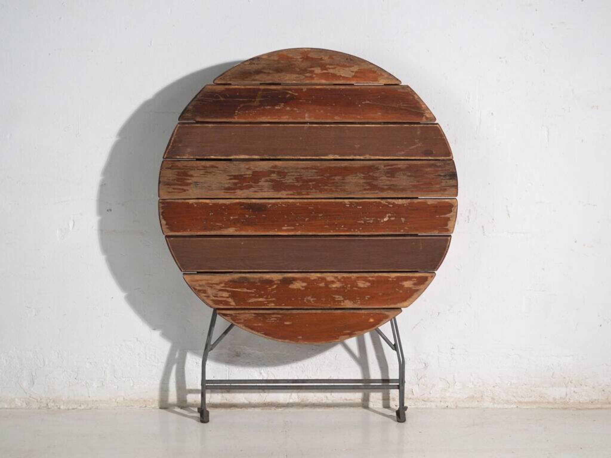 Antique folding garden table in wood and iron – Central Europe, circa 1950