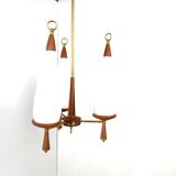 Vintage teak chandelier with white glass shades, 1960s