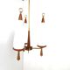 Vintage teak chandelier with white glass shades, 1960s