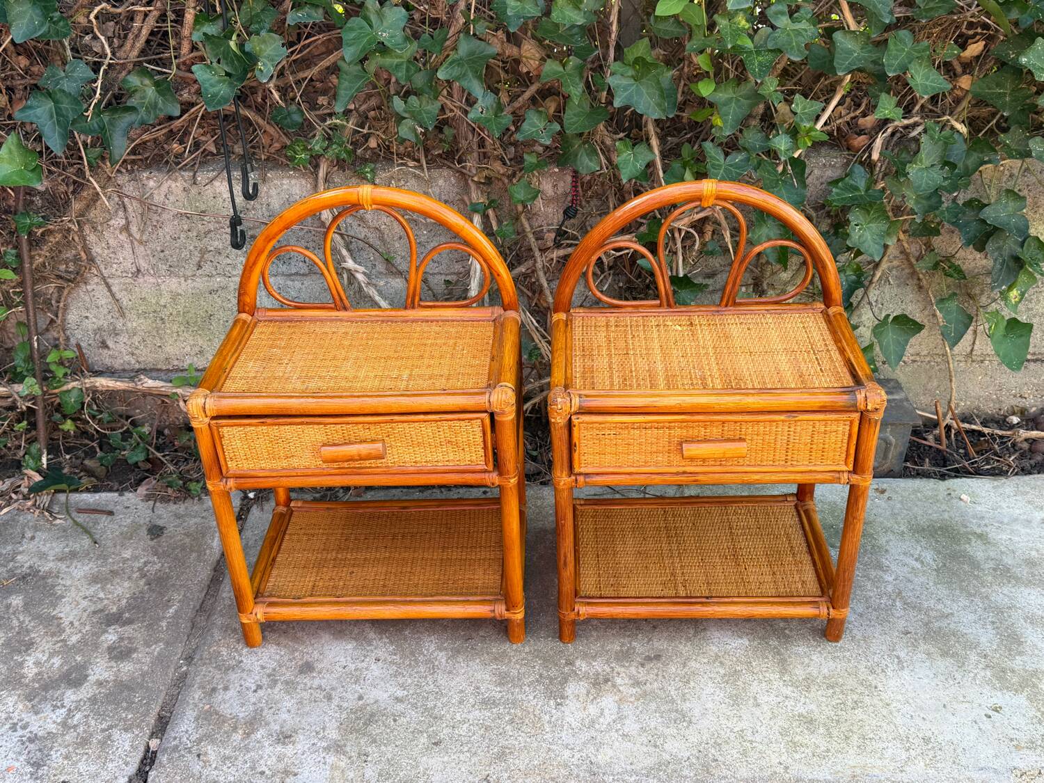 Paire de chevets en rotin 1960