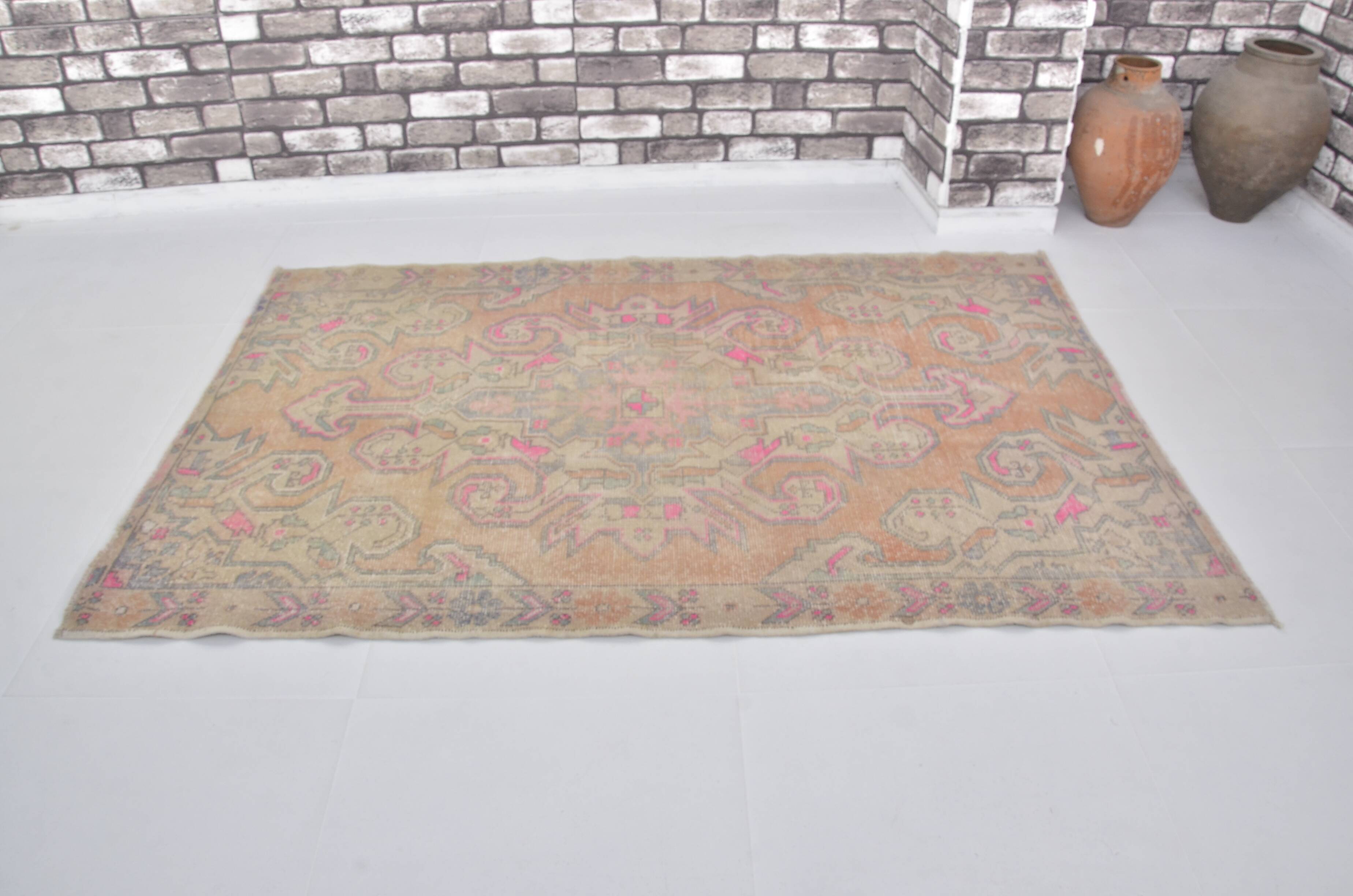 Orange & Beige Turkish Wool Rug sku 2584