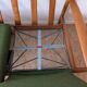 Scandinavian teak and green fabric banquette Free-Span from the 1960s.