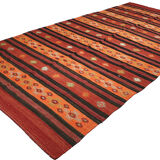 Area kilim rug 11.5x5.9 feet 351x180 cm vintage accent boho flat woven rug red orange geomatric rug.