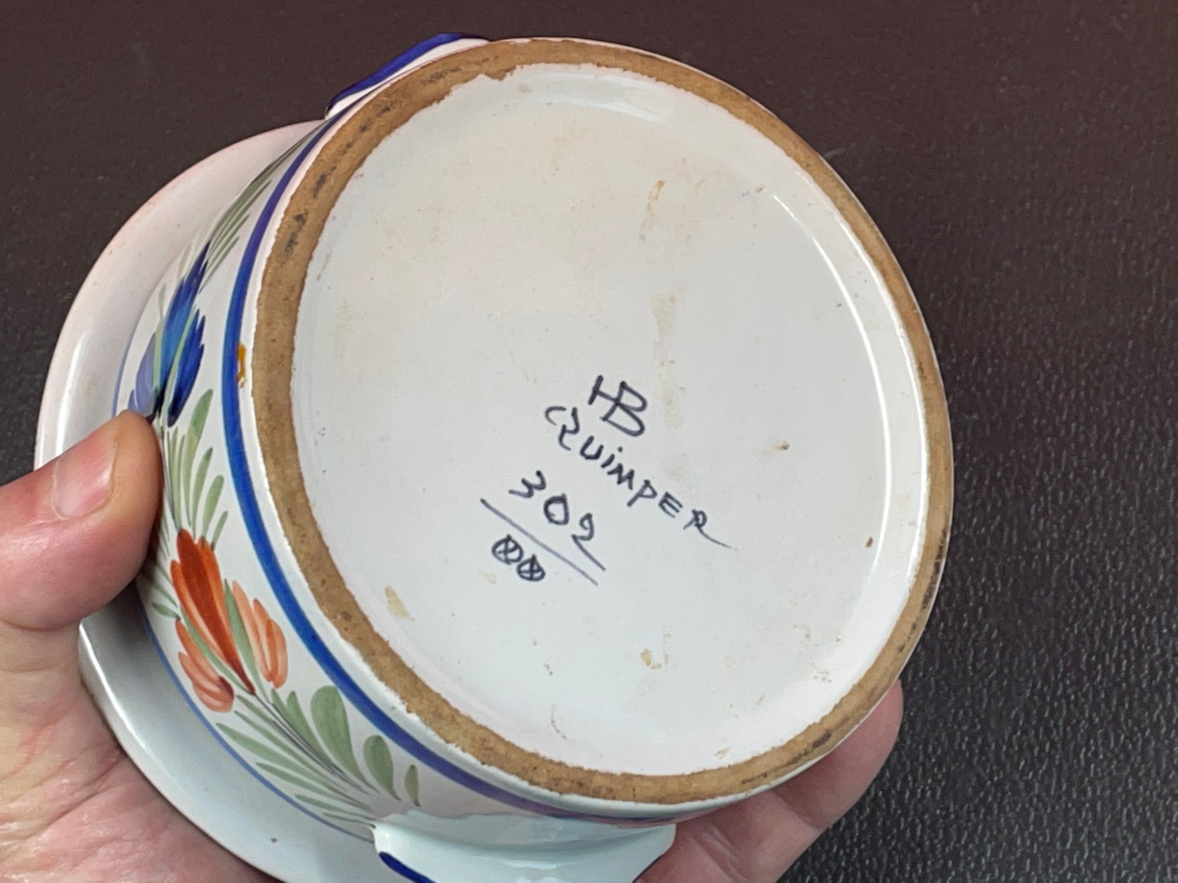 Quimper covered sugar pot Manufacture HB Quimper H 7,5 cm diameter 13 cm