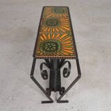 Vintage newspaper rack, magazine rack, table with 3 tiles