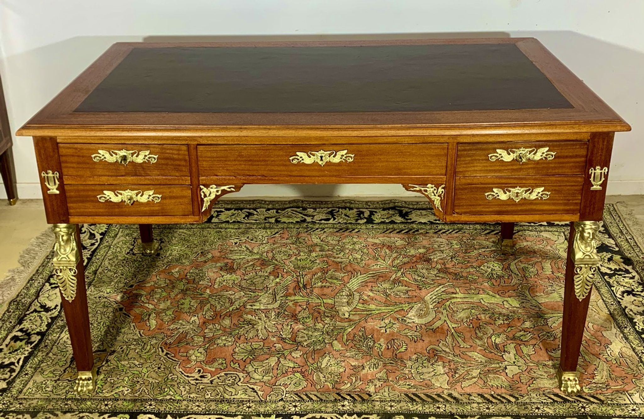 Empire style desk return from egypt double sided in mahogany and gilded bronzes year 1900