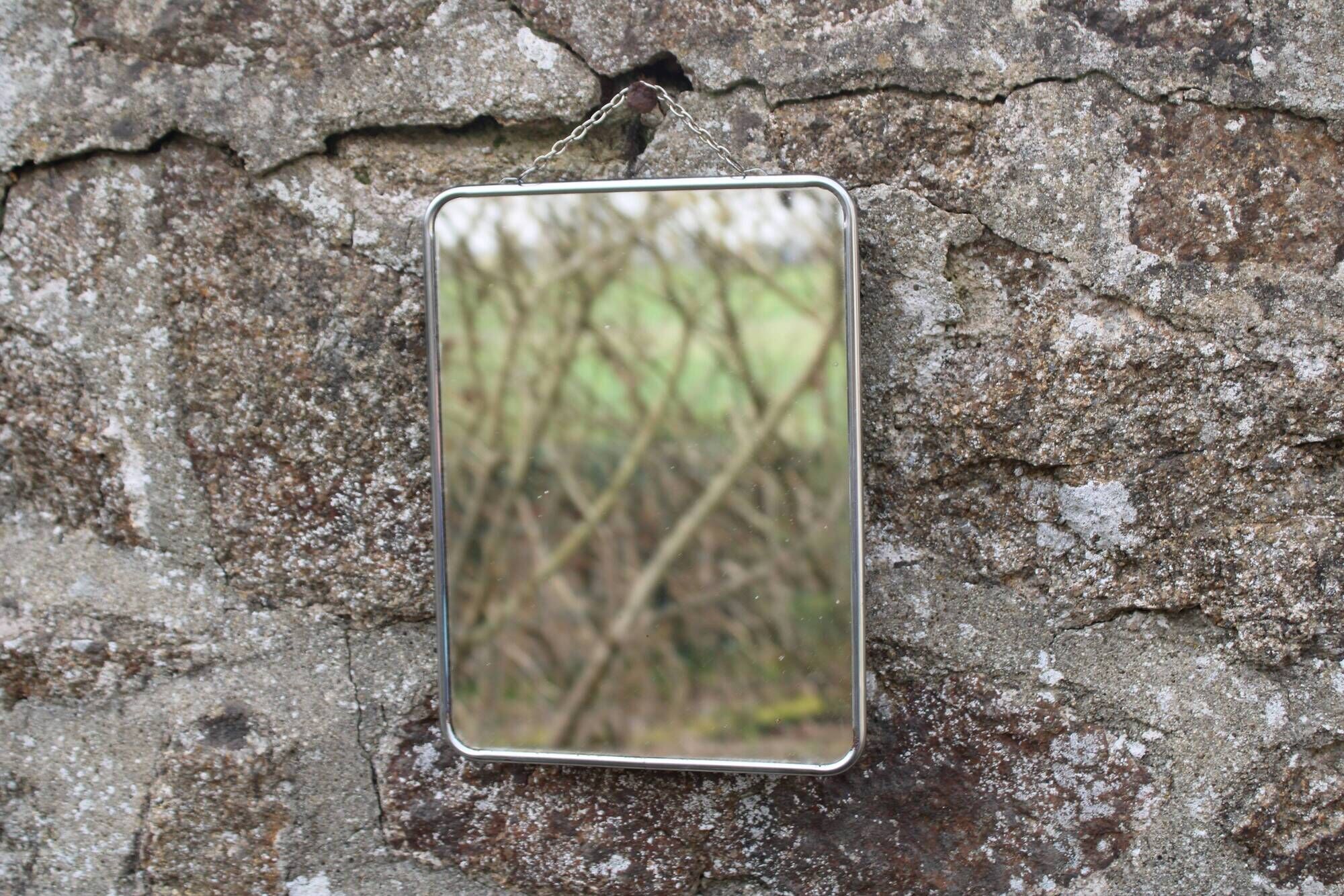 Small vintage barber mirror – metal frame – antique mirror
