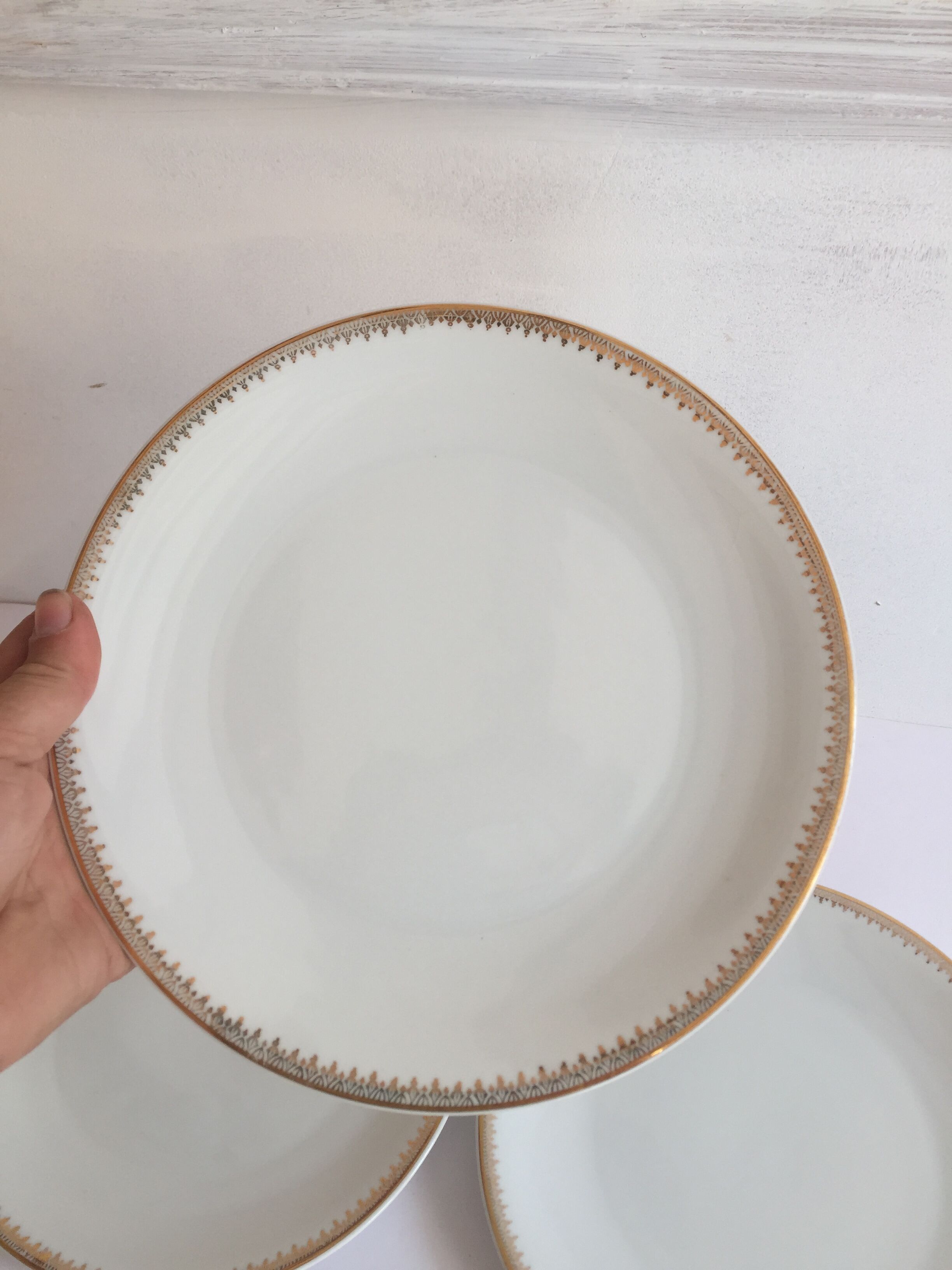 3 gold porcelain plates