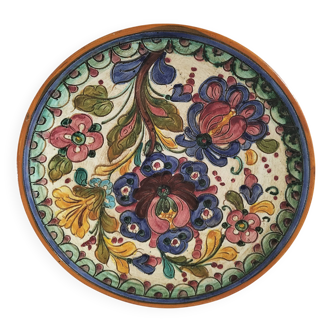 Spanish earthenware plate, hand-painted floral decoration.