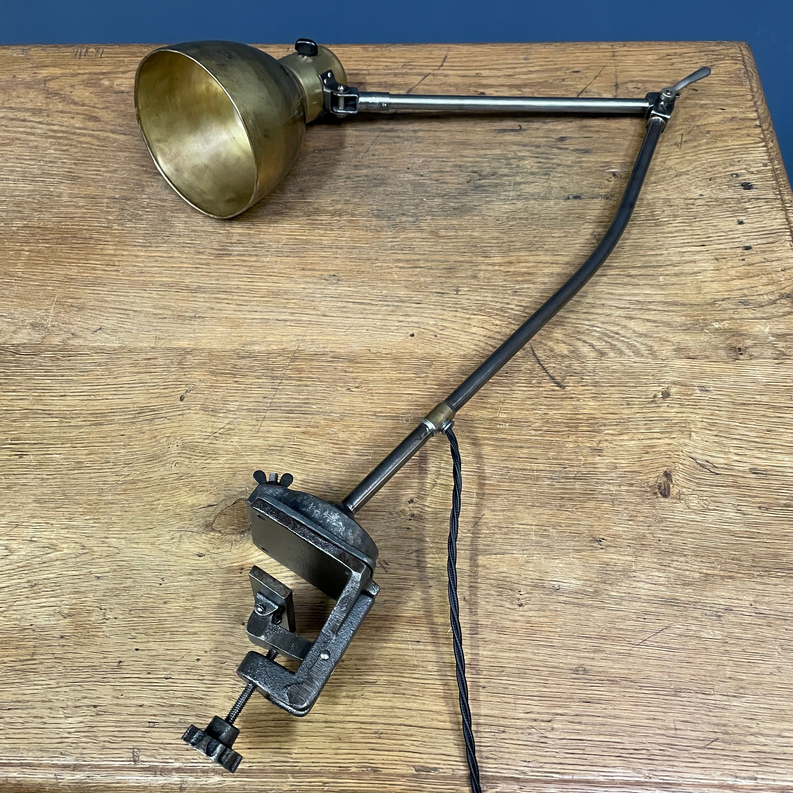 Industria rotterdam clamp lamp with brass shade