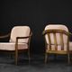 Pair of Mid-Century German Elegant Cherry Wood and Dusty Pink Fabric Armchairs