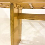 Mid-Century Dining Table, Wood with Glass Top, Italy, 1970s