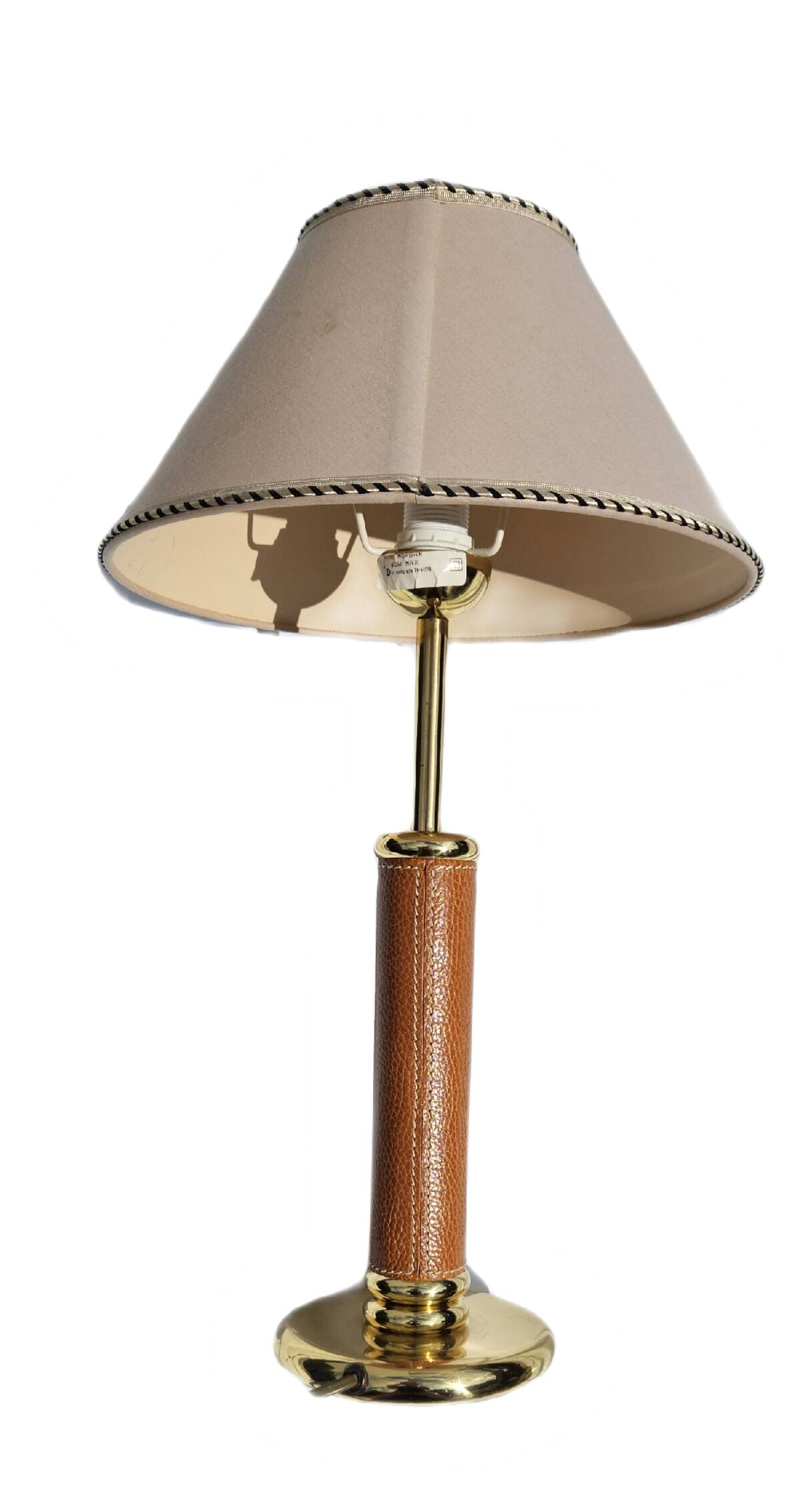 Lancel paris desk lamp fawn granite leather and brass
