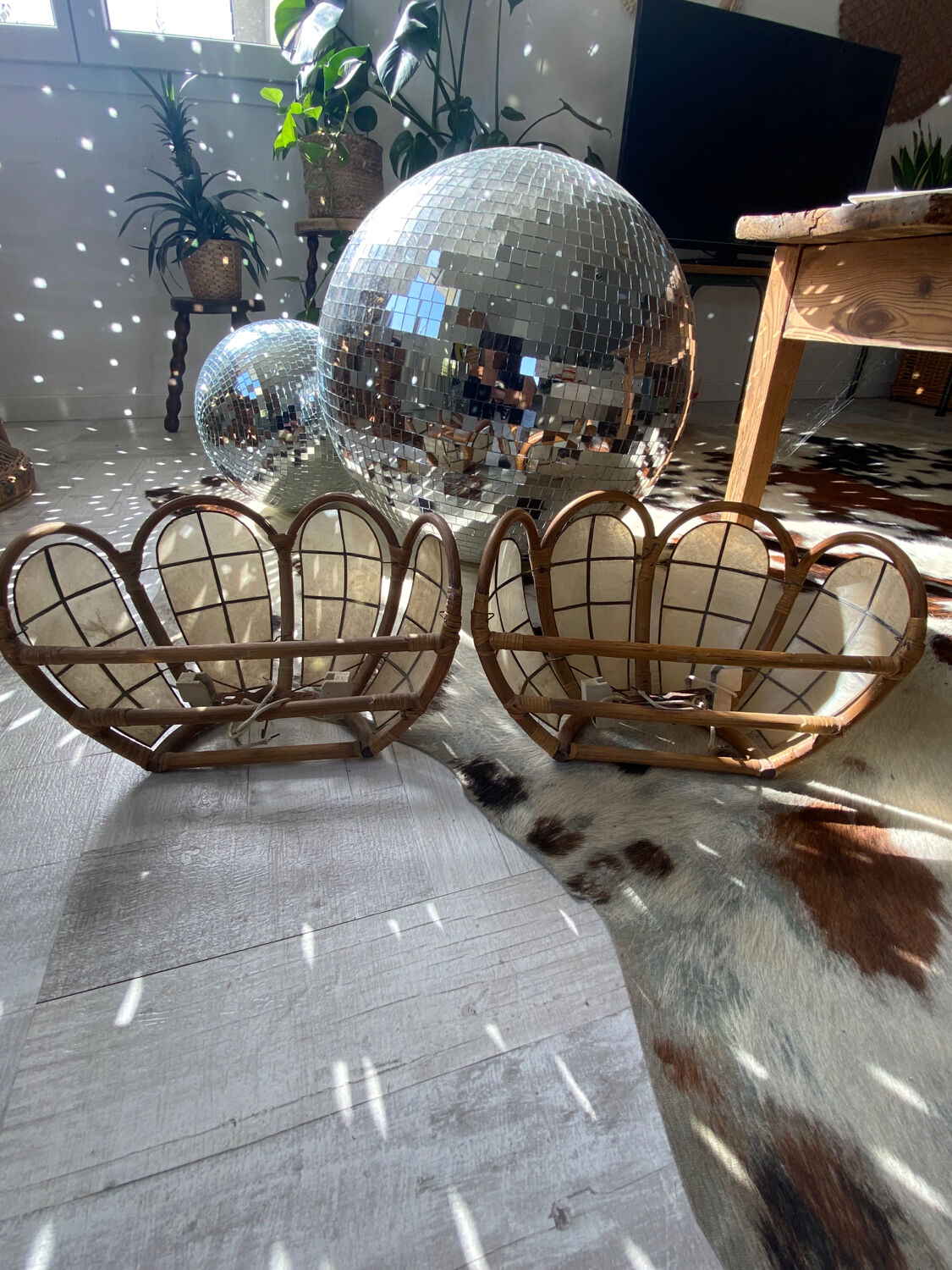 Brass mother-of-pearl rattan sconces