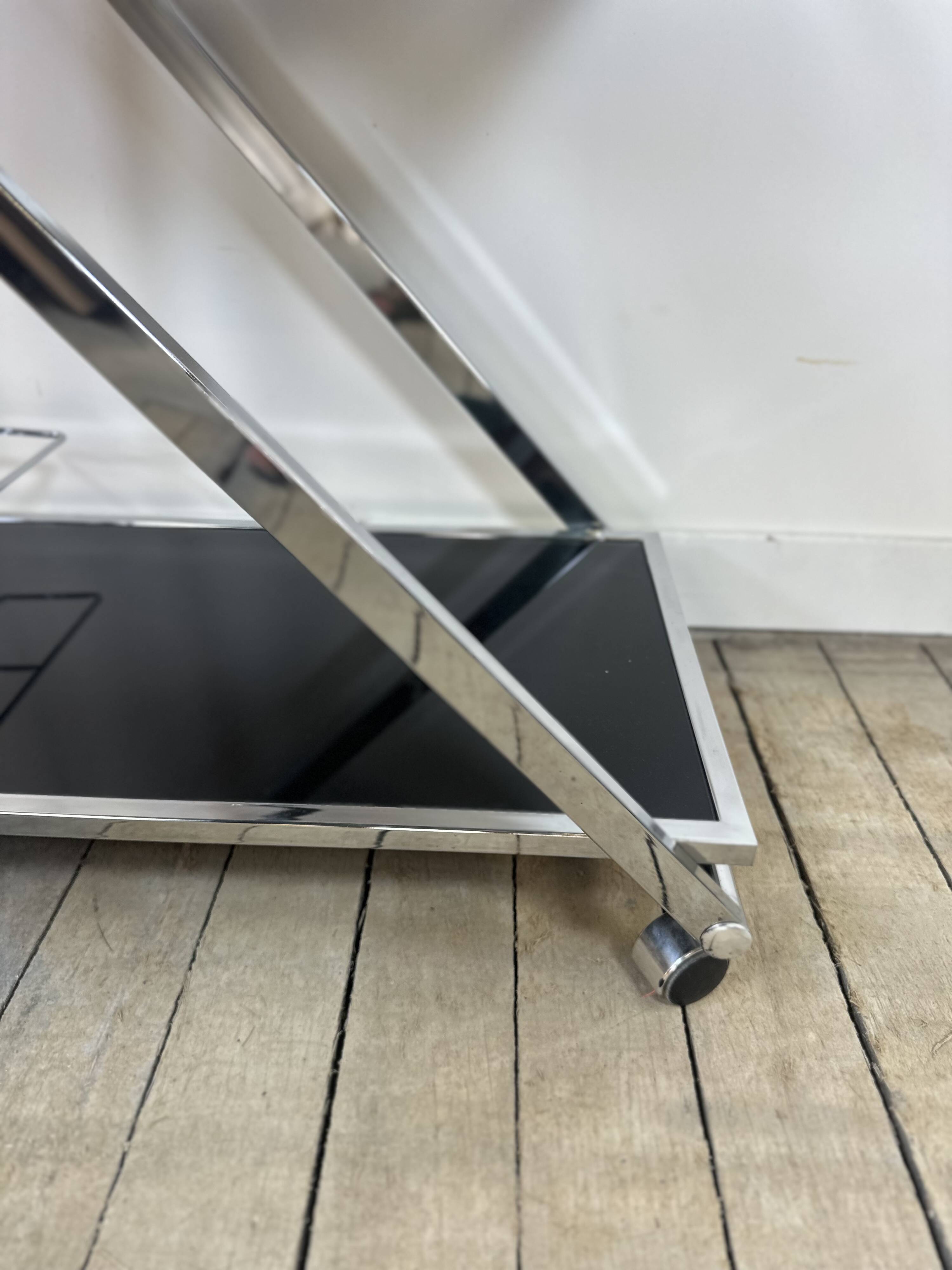 Vintage "Z-Line" Chrome and Smoked Glass Side Table 2000s