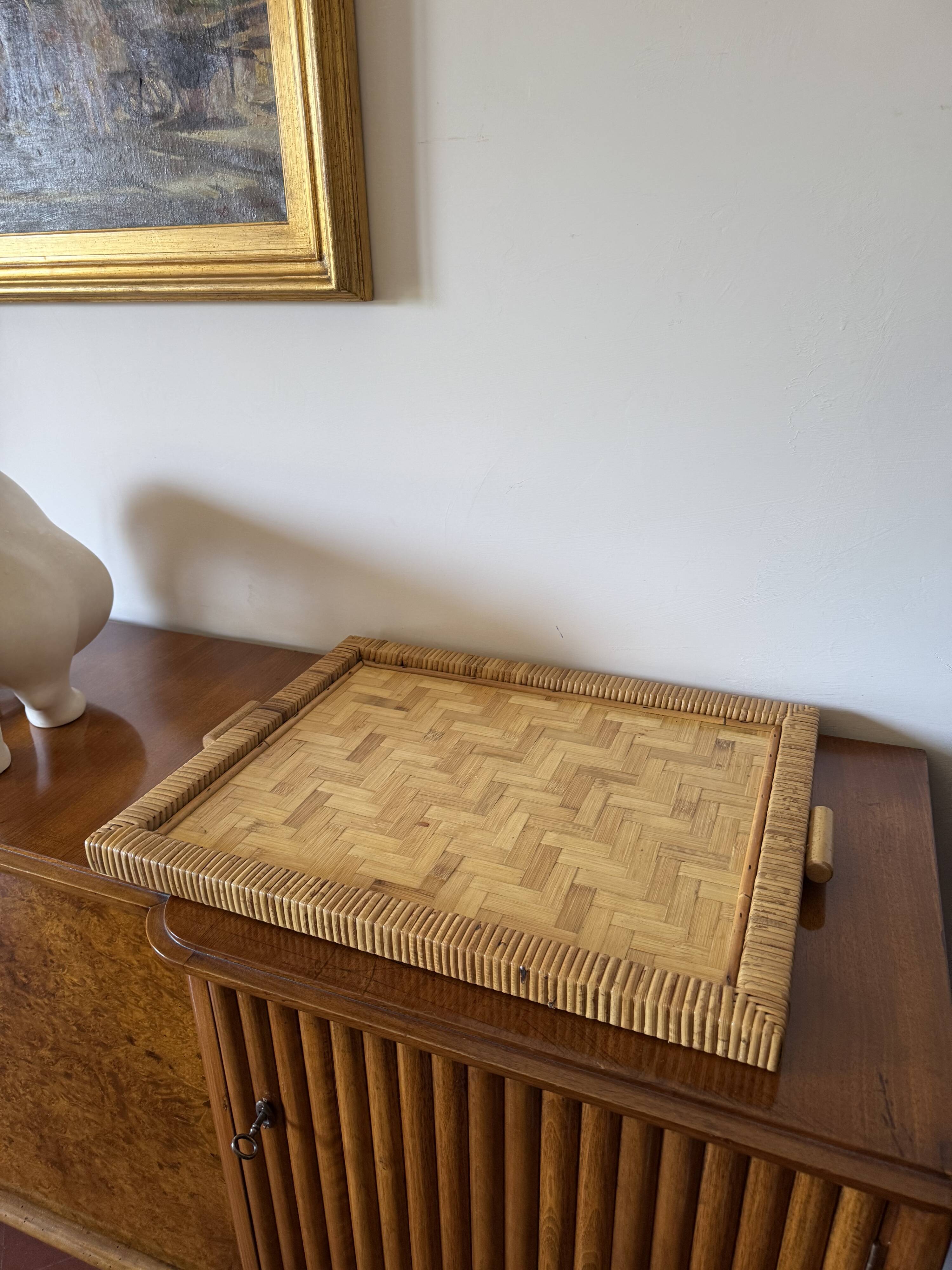 Hollywood regency bamboo and wicker tray, Italy 1970s