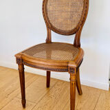 Chaise médaillon bois et rotin