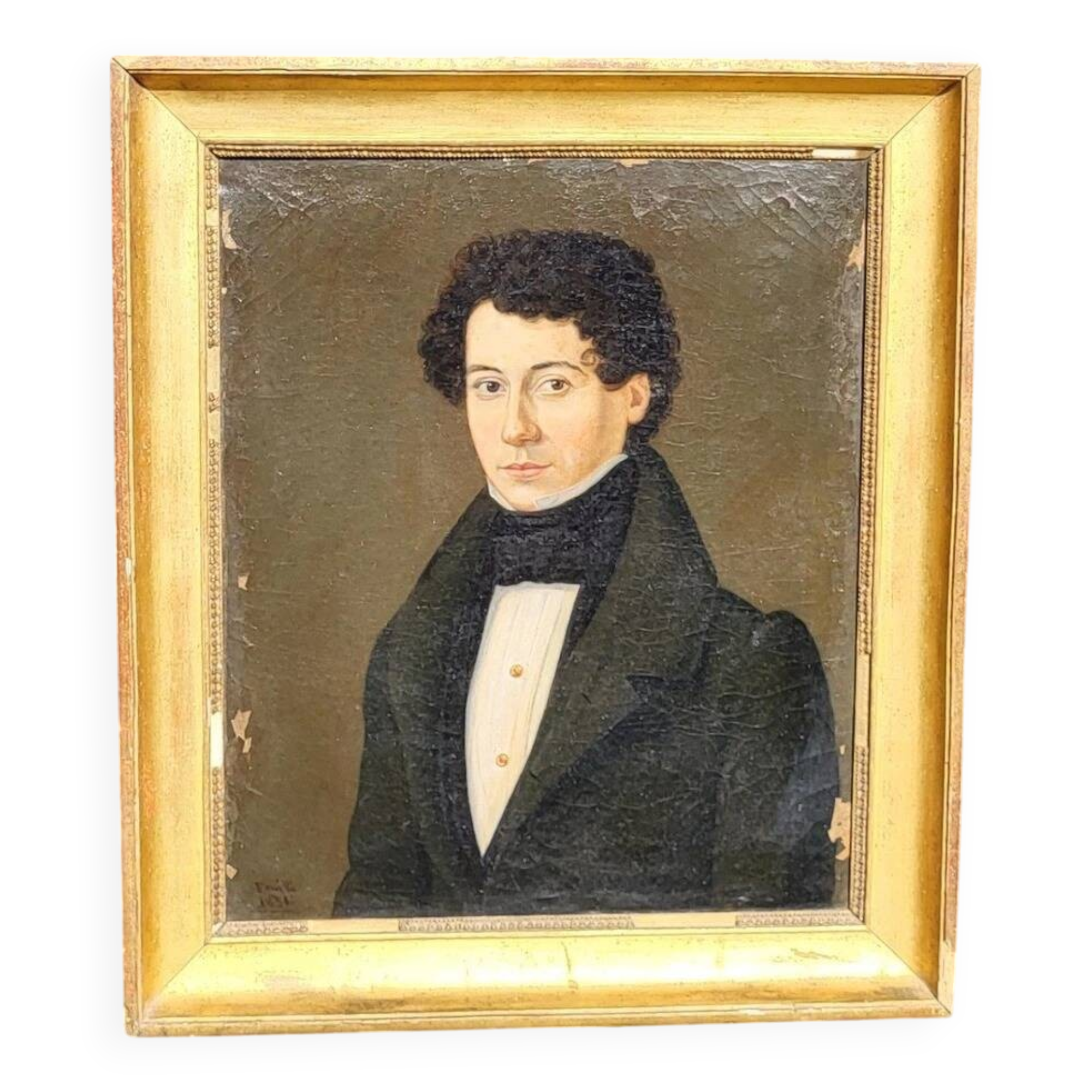 Antique  Portrait Painting Gentleman Man Oil on Canvas Signed Framed