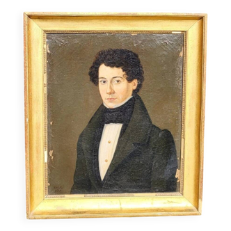 Antique  Portrait Painting Gentleman Man Oil on Canvas Signed Framed