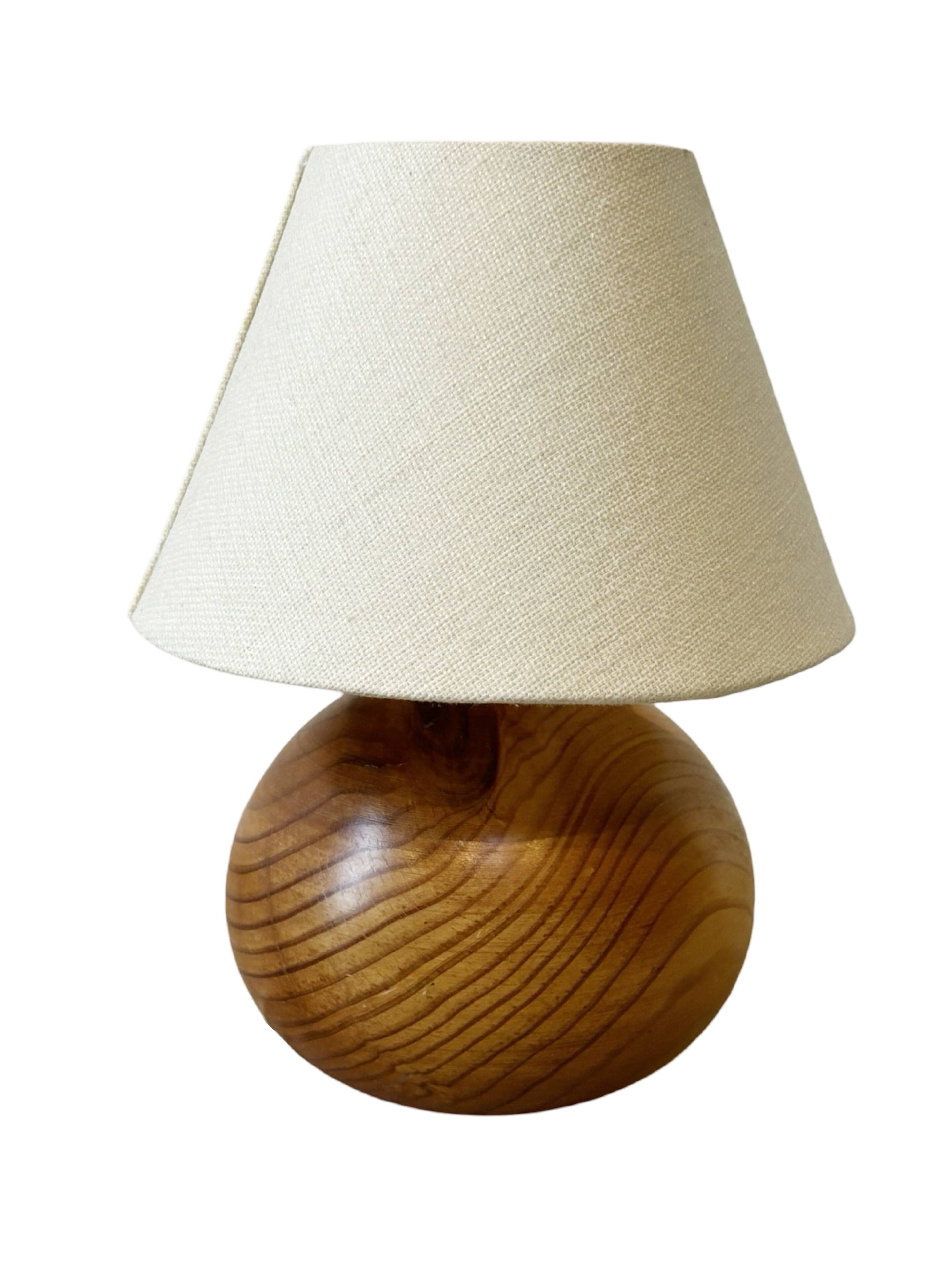 vintage wooden ball lamp small model with fabric shade 80's design